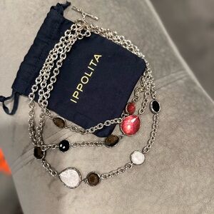 Ippolita Silver Necklace with Pink, Brown, and White Stones